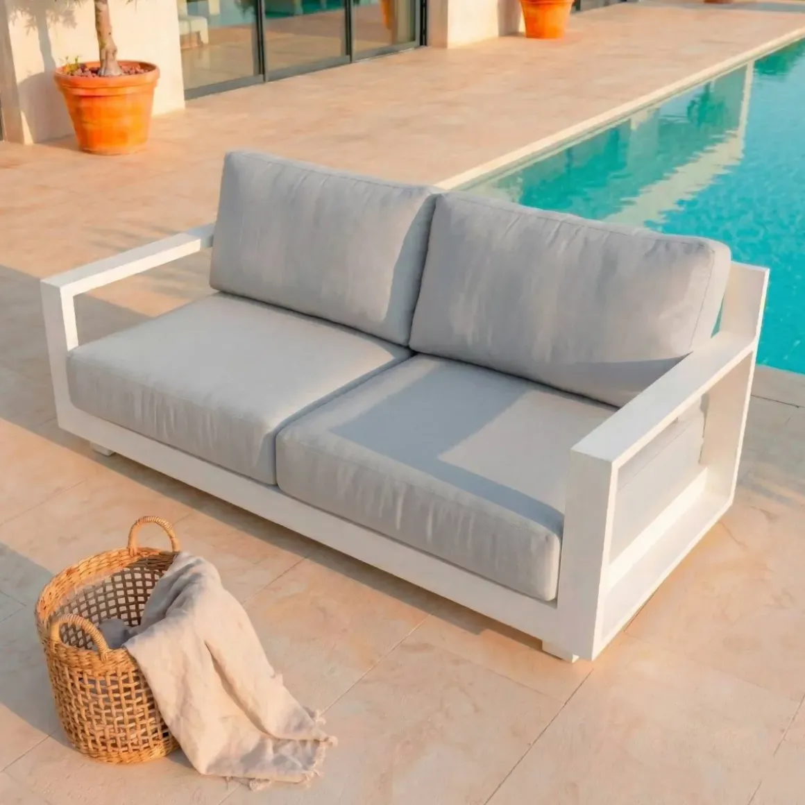 Salotto da giardino alluminio 7 posti 5 pezzi Elba Bianco e grigio chiaro