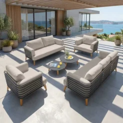 Salotto da giardino alluminio 7 posti 6 pezzi Monte Carlo Grigio antracite e tortora