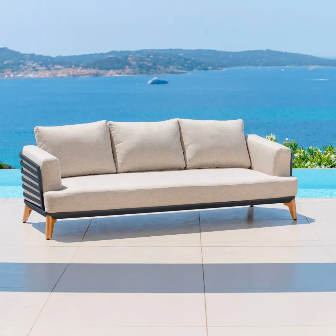 Salotto da giardino alluminio 9 posti 12 pezzi Monte Carlo Grigio antracite e tortora