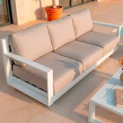 MOBELLIA Salotto Da Giardino-Salotto da giardino alluminio 5 posti 4 pezzi Elba Bianco e tortora