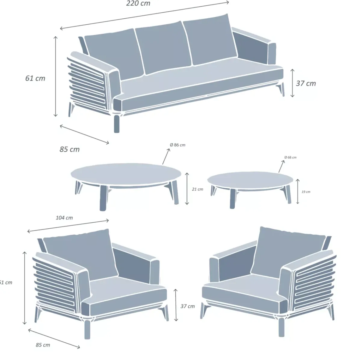 MOBELLIA Salotto Da Giardino-Salotto da giardino alluminio 5 posti 5 pezzi Monte Carlo Grigio antracite e grigio chiaro