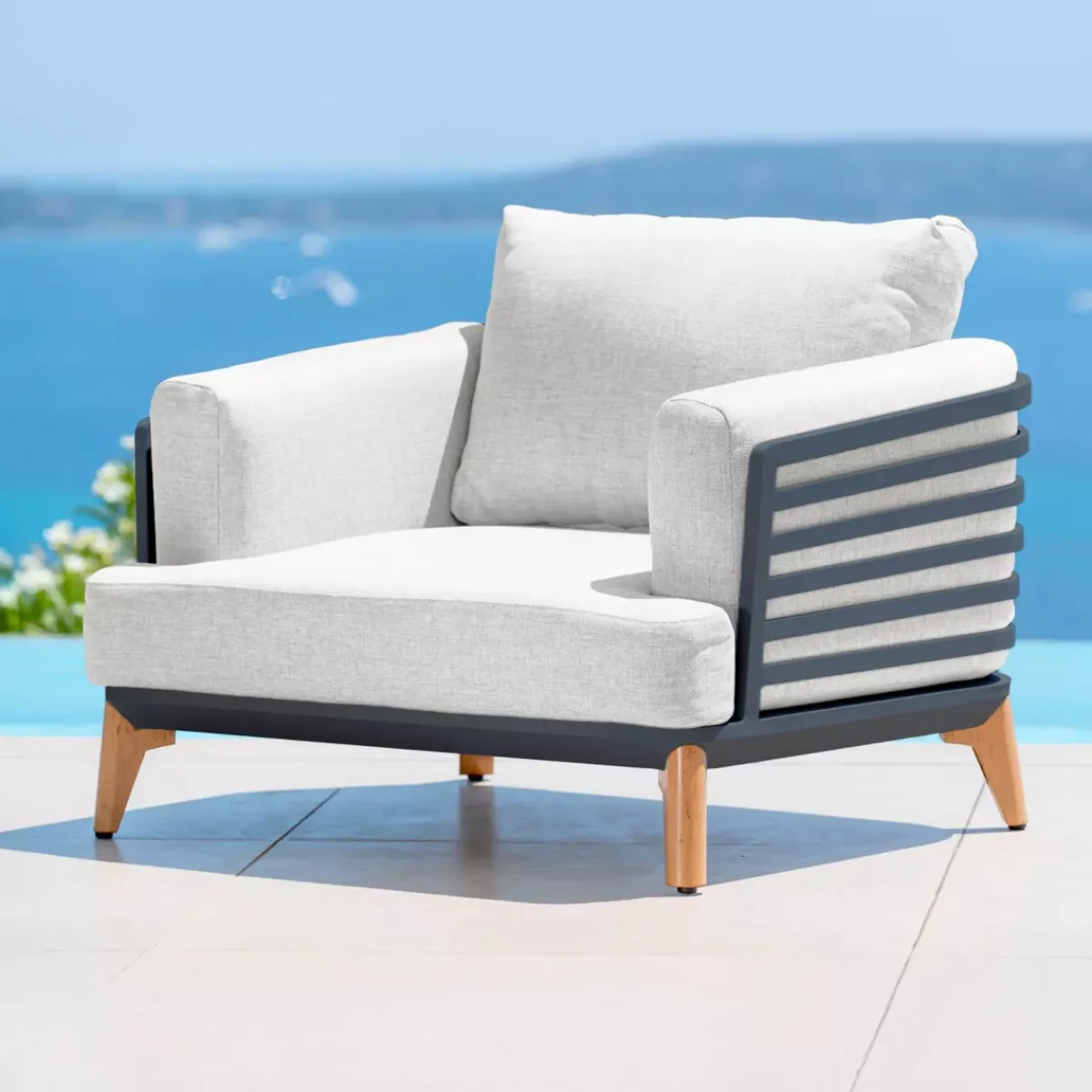 MOBELLIA Salotto Da Giardino-Salotto da giardino alluminio 5 posti 5 pezzi Monte Carlo Grigio antracite e grigio chiaro