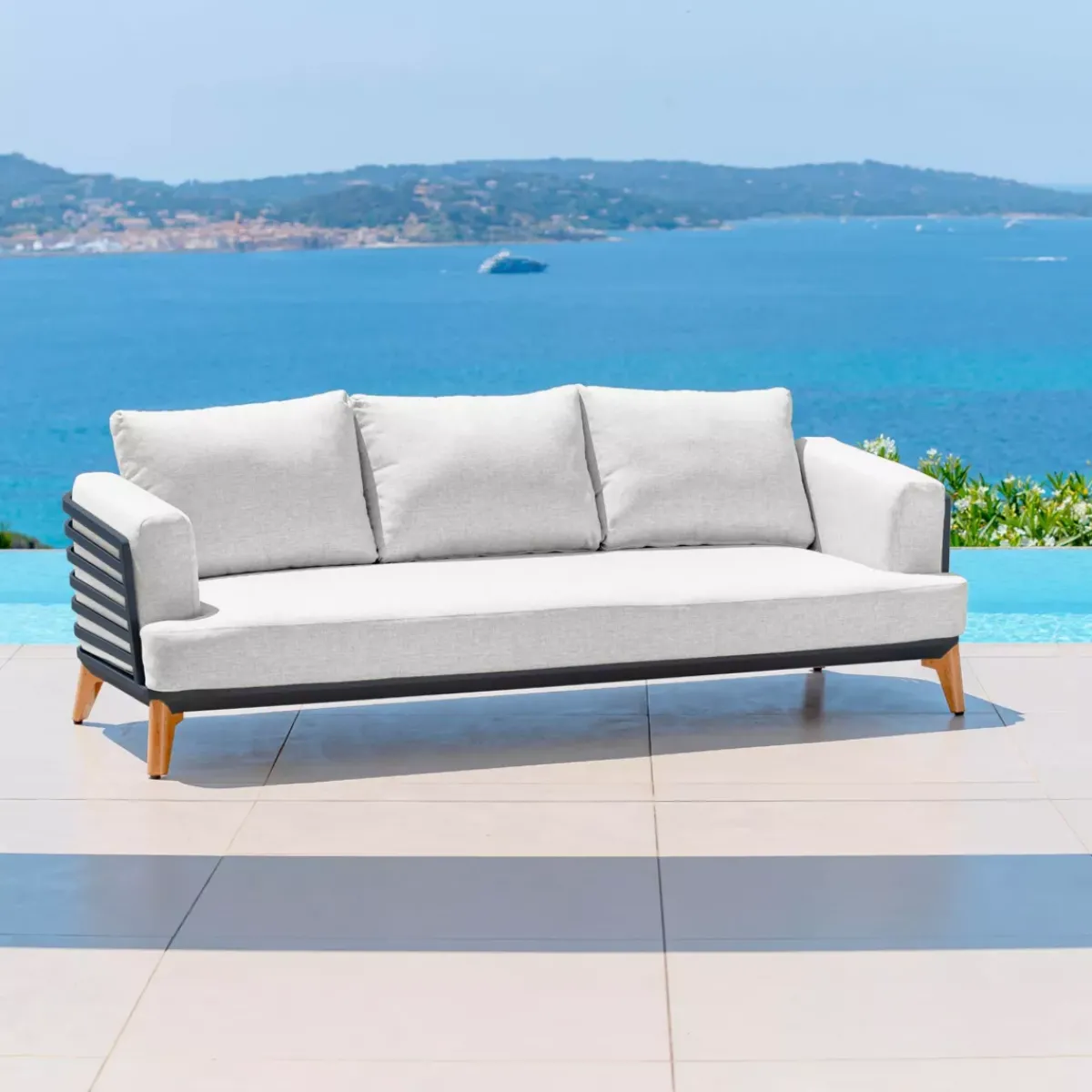 MOBELLIA Salotto Da Giardino-Salotto da giardino alluminio 5 posti 5 pezzi Monte Carlo Grigio antracite e grigio chiaro