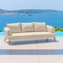 MOBELLIA Salotto Da Giardino-Salotto da giardino alluminio 8 posti 6 pezzi Monte Carlo Bianco e beige