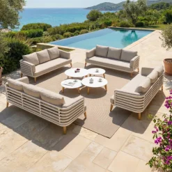 MOBELLIA Salotto Da Giardino-Salotto da giardino alluminio 12 posti 8 pezzi Monte Carlo Bianco e tortora