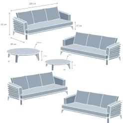 MOBELLIA Salotto Da Giardino-Salotto da giardino alluminio 12 posti 8 pezzi Monte Carlo Grigio