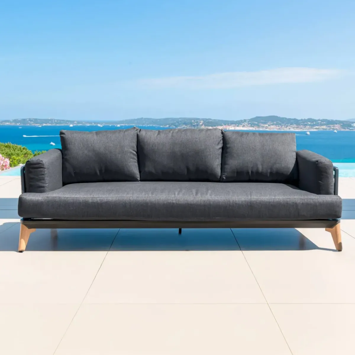 MOBELLIA Salotto Da Giardino-Salotto da giardino alluminio 12 posti 8 pezzi Monte Carlo Grigio