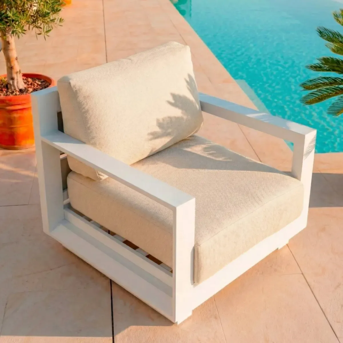 MOBELLIA Salotto Da Giardino-Salotto da giardino alluminio 4 posti 4 pezzi Elba Bianco e beige