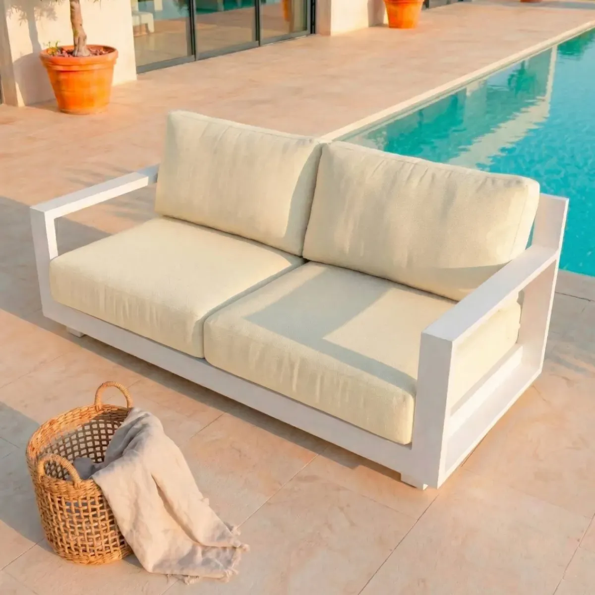 MOBELLIA Salotto Da Giardino-Salotto da giardino alluminio 4 posti 4 pezzi Elba Bianco e beige