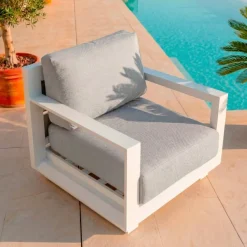MOBELLIA Salotto Da Giardino-Salotto da giardino alluminio 4 posti 4 pezzi Elba Bianco e grigio chiaro