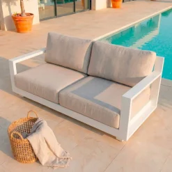 MOBELLIA Salotto Da Giardino-Salotto da giardino alluminio 4 posti 4 pezzi Elba Bianco e tortora