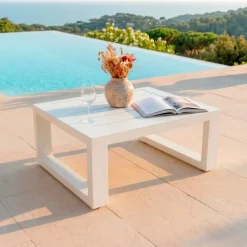 MOBELLIA Salotto Da Giardino-Salotto da giardino alluminio 4 posti 4 pezzi Elba Bianco e tortora