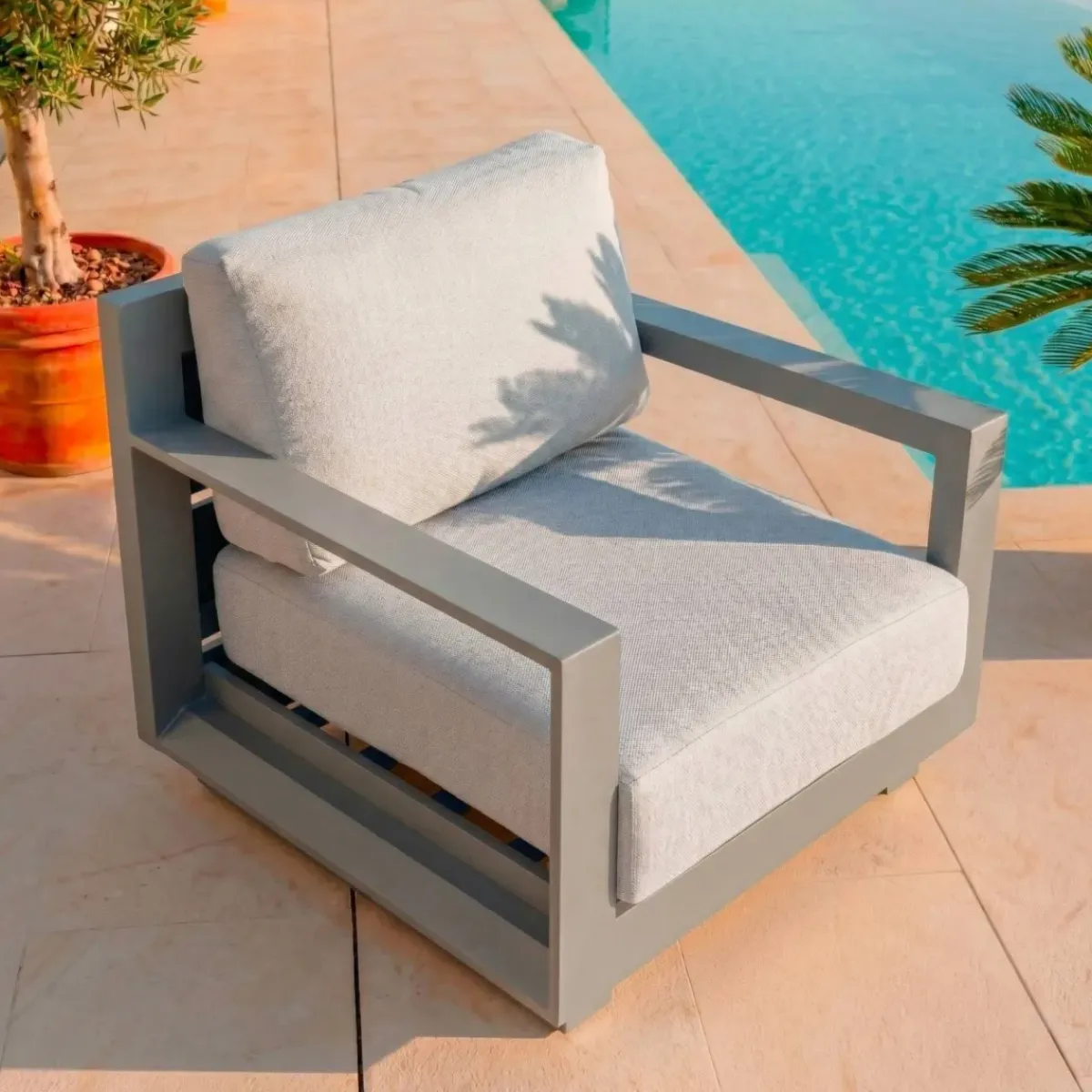 MOBELLIA Salotto Da Giardino-Salotto da giardino alluminio 4 posti 4 pezzi Elba Grigio antracite e grigio chiaro
