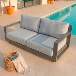 MOBELLIA Salotto Da Giardino-Salotto da giardino alluminio 4 posti 4 pezzi Elba Grigio antracite e grigio chiaro