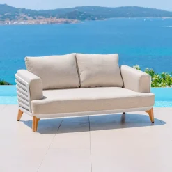 MOBELLIA Salotto Da Giardino-Salotto da giardino alluminio 4 posti 5 pezzi Monte Carlo Bianco e tortora