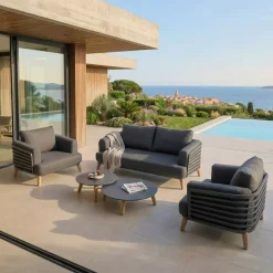 MOBELLIA Salotto Da Giardino-Salotto da giardino alluminio 4 posti 5 pezzi Monte Carlo Grigio