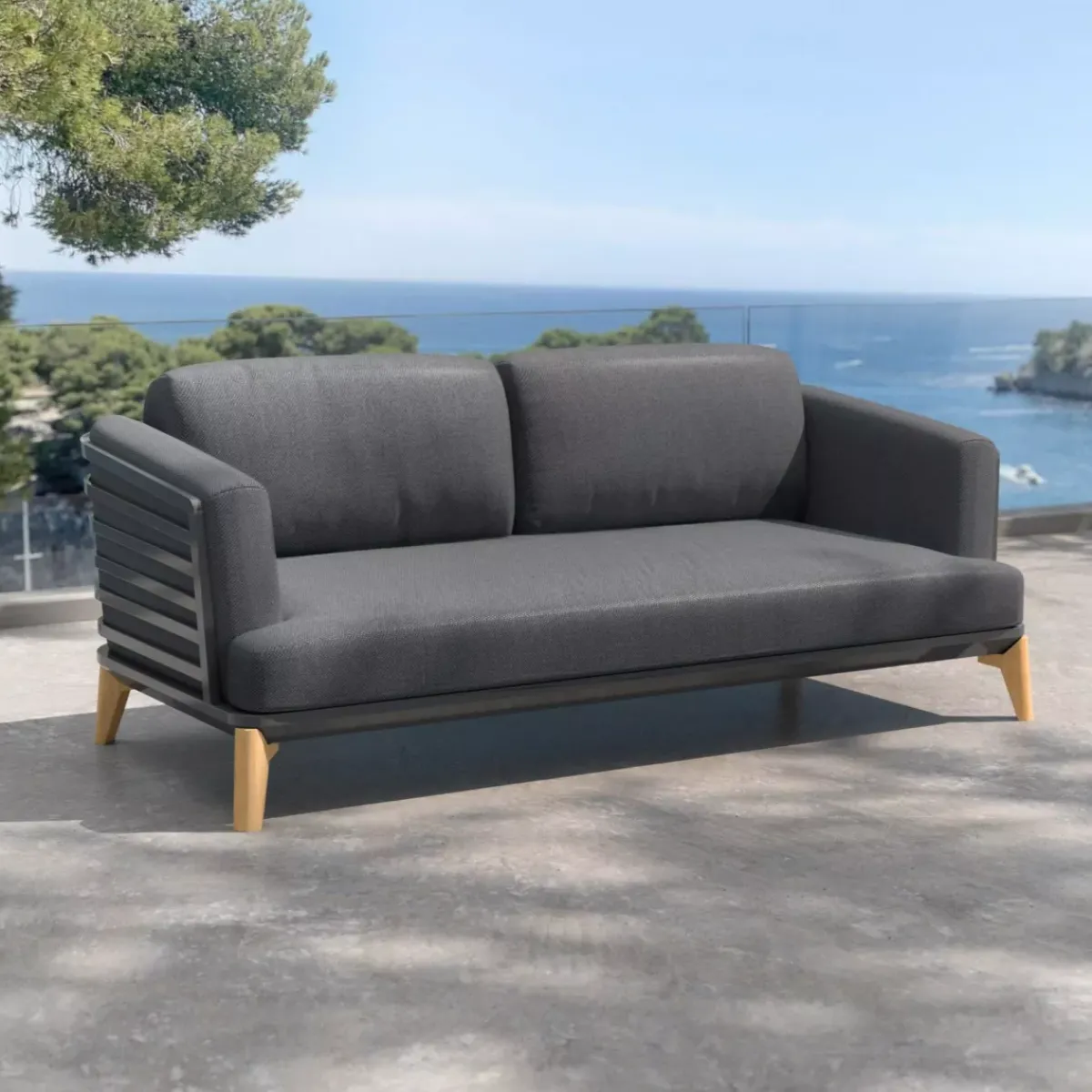 MOBELLIA Salotto Da Giardino-Salotto da giardino alluminio 4 posti 5 pezzi Monte Carlo Grigio