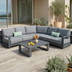 Salotto da giardino angolare 5 posti Elba Grigio antracite