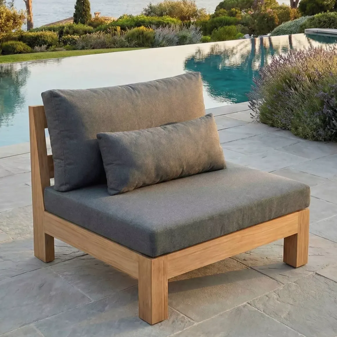 Salotto da giardino angolare in legno di acacia 6 posti 5 pezzi Bornéo Grigio antracite