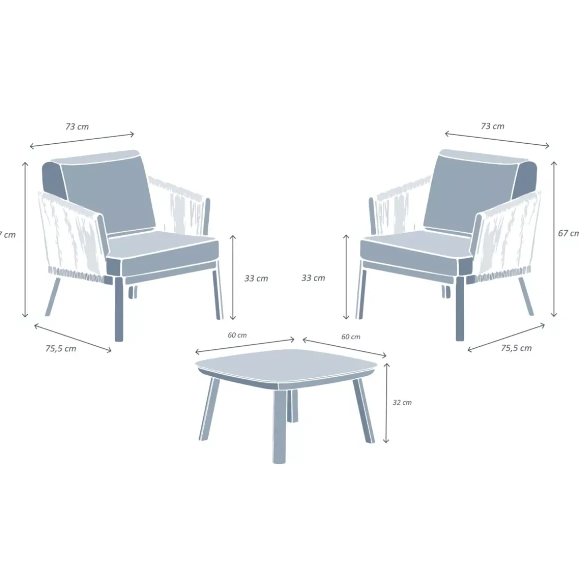 Salotto da giardino in alluminio 2 posti 3 pezzi Amalfi Bianco e beige