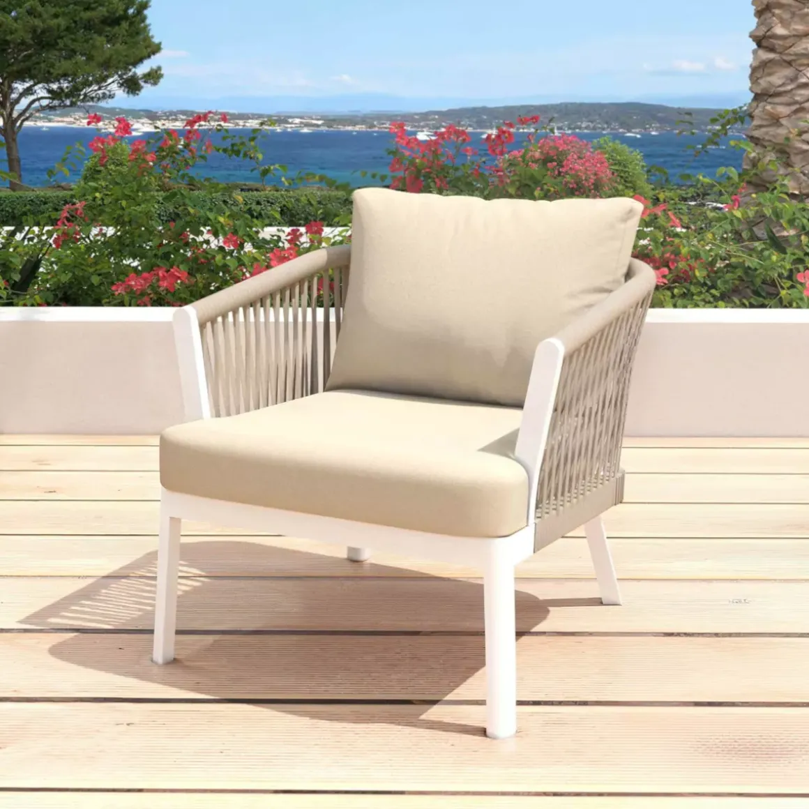 Salotto da giardino in alluminio 2 posti 3 pezzi Amalfi Bianco e beige
