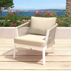 Salotto da giardino in alluminio 5 posti 4 pezzi Amalfi Bianco e beige