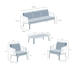 Salotto da giardino in alluminio 5 posti 4 pezzi Amalfi Bianco e beige