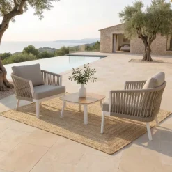 Salotto da giardino in alluminio 2 posti 3 pezzi Amalfi Bianco e tortora