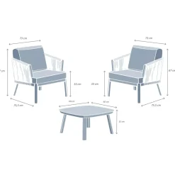 Salotto da giardino in alluminio 2 posti 3 pezzi Amalfi Bianco e tortora