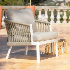 Salotto da giardino in alluminio 7 posti 5 pezzi Amalfi Bianco e tortora