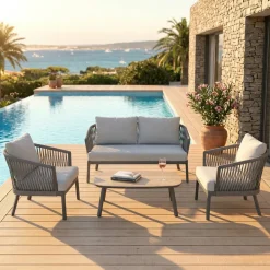 Salotto da giardino in alluminio 4 posti 4 pezzi Amalfi Grigio antracite e grigio chiaro