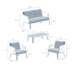 Salotto da giardino in alluminio 4 posti 4 pezzi Amalfi Grigio antracite e grigio chiaro