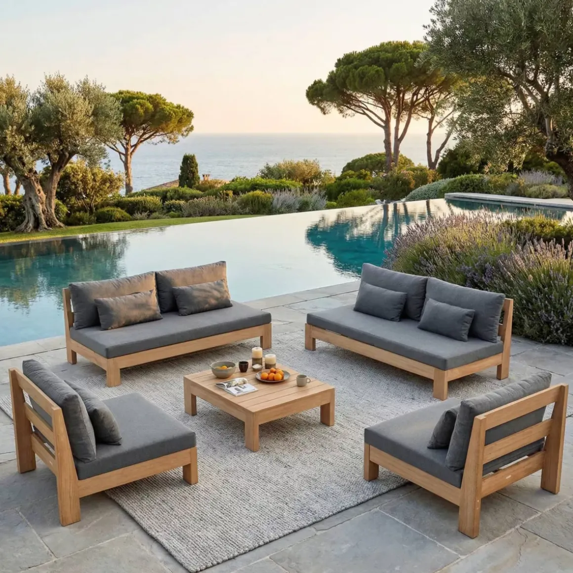 Salotto da giardino in legno di acacia 8 posti 5 pezzi Bornéo Grigio antracite