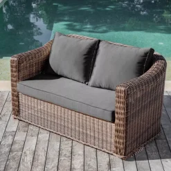Salotto da giardino in resina intrecciata 4 posti 4 pezzi Calvi Seppia e grigio scuro
