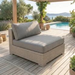 Salotto da giardino in resina intrecciata 4 posti 4 pezzi Palma Grigio e antracite
