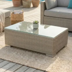 Salotto da giardino in resina intrecciata 4 posti 4 pezzi Palma Grigio e beige