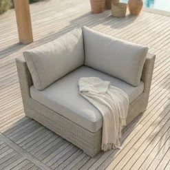 Salotto da giardino in resina intrecciata 4 posti 5 pezzi Palma Grigio e tortora