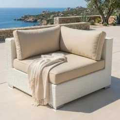 Salotto da giardino in resina intrecciata 5 posti 6 pezzi Palma Bianco e beige