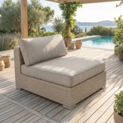 Salotto da giardino in resina intrecciata 5 posti 6 pezzi Palma Grigio e tortora