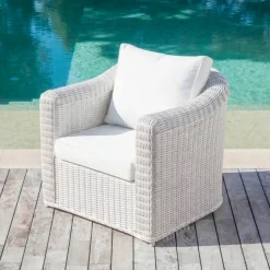 Salotto da giardino in resina intrecciata 7 posti 5 pezzi Calvi Bianco