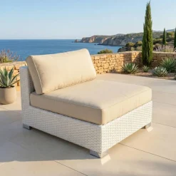 Salotto da giardino in resina intrecciata 9 posti 9 pezzi Palma Bianco e beige