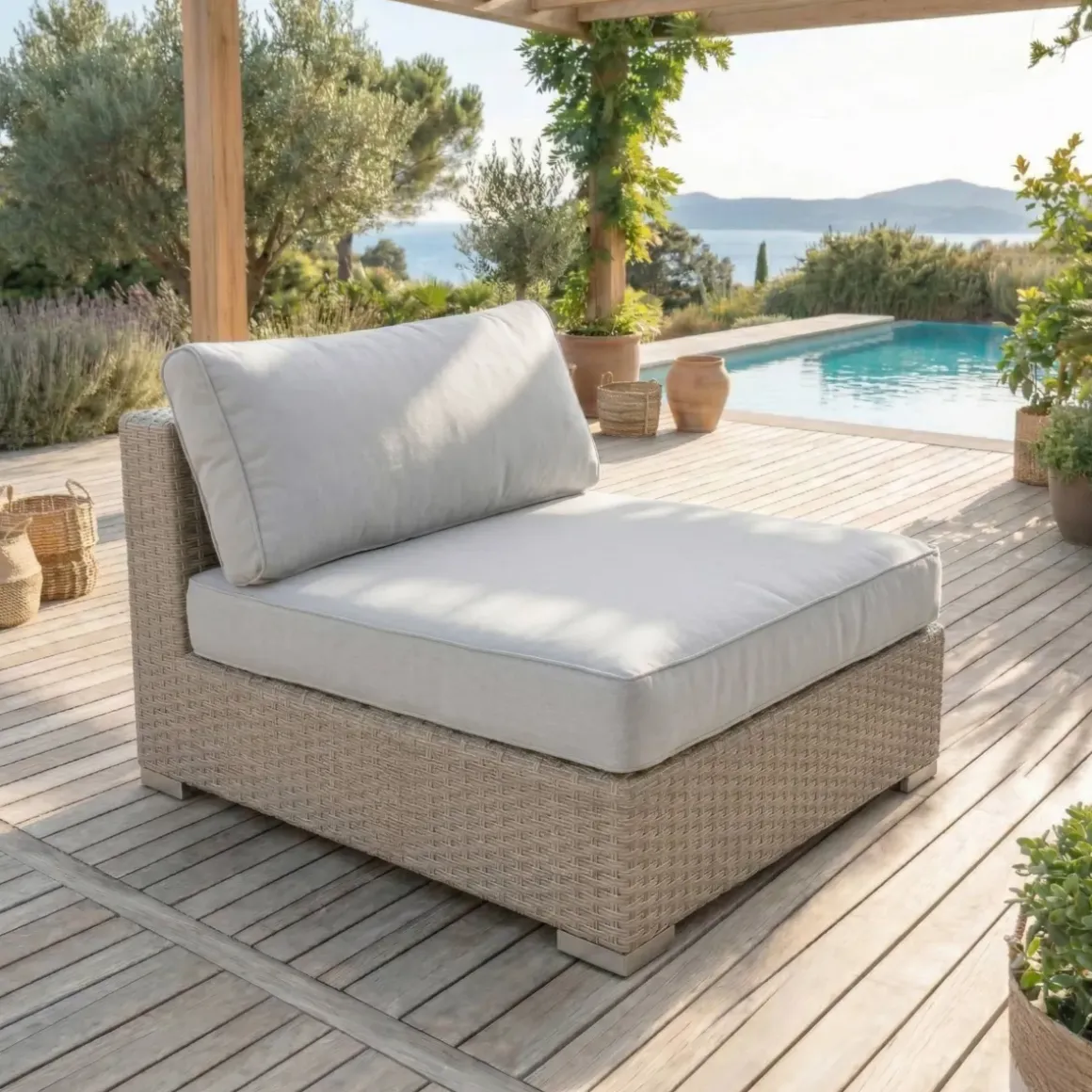 Salotto da giardino in resina intrecciata 9 posti 9 pezzi Palma Grigio