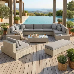 Salotto da giardino in resina intrecciata 9 posti 9 pezzi Palma Grigio e antracite