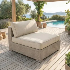 Salotto da giardino in resina intrecciata 9 posti 9 pezzi Palma Grigio e beige