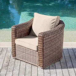 Salotto da giardino in resina intrecciata 4 posti 4 pezzi Calvi Seppia e tortora