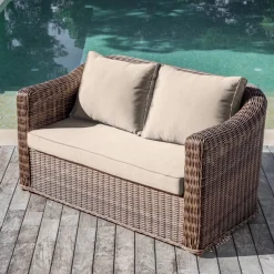 Salotto da giardino in resina intrecciata 4 posti 4 pezzi Calvi Seppia e tortora