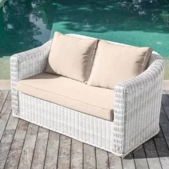 Salotto da giardino in resina intrecciata 4 posti 4 pezzi Calvi Bianco e tortora
