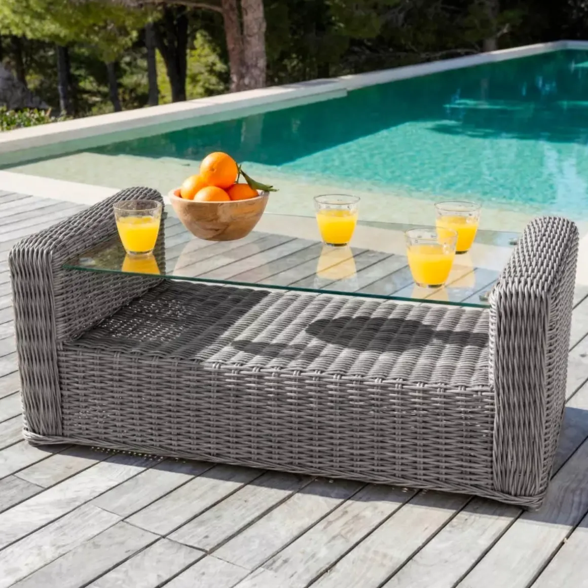 Salotto da giardino in resina intrecciata 4 posti 4 pezzi Calvi Grigio e tortora