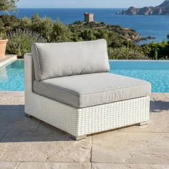Salotto da giardino in resina intrecciata 4 posti 5 pezzi Palma Bianco e grigio
