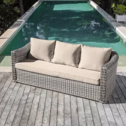 Salotto da giardino in resina intrecciata 5 posti 4 pezzi Calvi Grigio e tortora